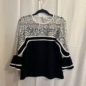 Women's Black and White Lace Top